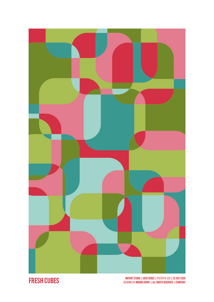 Fresh Cubes colorful abstract A2 poster in pink, green and turquoise